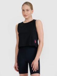 4F Top regular z nadrukiem damski - czarny XL. Czarne topy damskie 4f, xl, bez wzorów, z bawełny, bez kołnierzyka. W wyprzedaży za 29.99 zł.