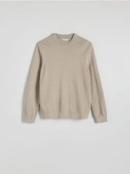 Strukturalny sweter - beżowy. Brązowe swetry męskie Reserved, l, bez wzorów, z bawełny, bez kołnierzyka. W wyprzedaży za 39.99 zł.