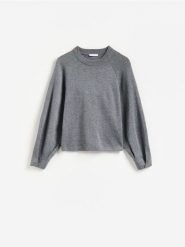 Sweter z raglanowymi rękawami - ciemnoszary. Szare swetry klasyczne damskie Reserved, l, z dzianiny, bez kołnierzyka. Za 129.99 zł.