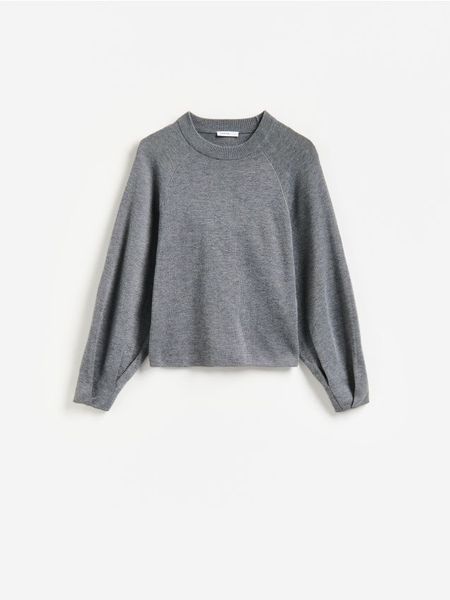 Sweter z raglanowymi rękawami - ciemnoszary. Szare swetry klasyczne damskie Reserved, l, z dzianiny, bez kołnierzyka. Za 129.99 zł.