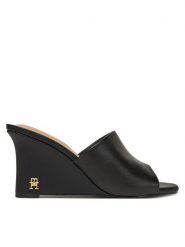 Tommy Hilfiger Klapki Leather Wedge Mule FW0FW08418 Czarny. Czarne klapki damskie Tommy Hilfiger, bez wzorów, ze skóry, bez obcasa. Za 459.99 zł.