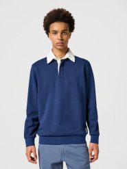 WRANGLER MĘSKA KOSZULKA POLO SWEATSHIRT NAVY 112357373 W7U5017358. Niebieskie koszulki polo męskie Wrangler, m, bez wzorów, bez ramiączek. Za 99.99 zł.