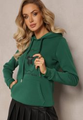 Zielona Bluza Kangurka ze Ściągaczami z Nadrukiem i Polarem Simunsa. Zielone bluzy bez kaptura damskie Renee, l, z polaru. Za 79.99 zł.