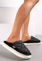 Czarne Eleganckie Kapcie Pikowane na Niskiej Platformie Tavemene. Czarne kapcie damskie Renee, z jeansu. Za 29.99 zł.