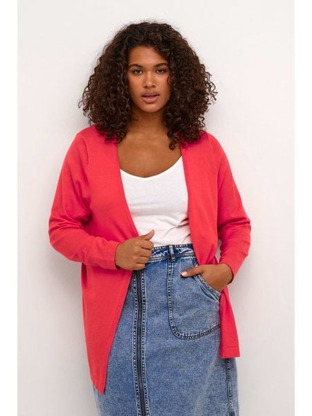 KAFFE curve Kardigan "Farsia" w kolorze koralowym rozmiar: M. Czerwone kardigany damskie KAFFE curve, m, bez wzorów. Za 95.92 zł.