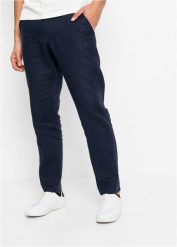 Spodnie lniane Regular Fit Straight z wygodnym paskiem. Niebieskie spodnie materiałowe męskie bonprix, bez wzorów. Za 189.99 zł.