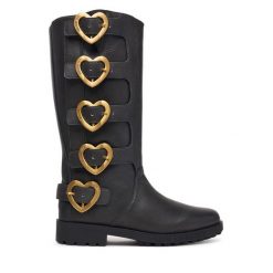 Kozaki LOVE MOSCHINO. Czarne kozaki damskie Love Moschino, bez obcasa, na płaskiej podeszwie. Za 1,669.00 zł.