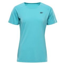Koszulka damska turystyczna szybkoschnąca Alpine Pro Basika. Niebieskie bluzki sportowe damskie Alpine Pro, l, z elastanu, bez kołnierzyka, bez ramiączek. Za 99.00 zł.