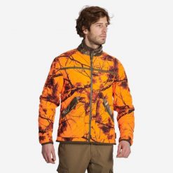 Kurtka Solognac ocieplana dwustronna camo treemetic/treemetic fluo. Brązowe kurtki męskie SOLOGNAC, xl, bez wzorów, z materiału, sportowe, bez kaptura. Za 179.99 zł.