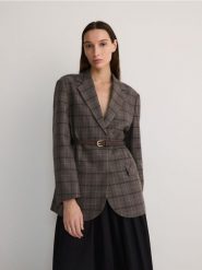 Marynarka z paskiem w talii - wielobarwny. Marynarki i żakiety damskie Reserved, l, bez wzorów, z tkaniny. W wyprzedaży za 219.99 zł.