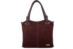 Duża elegancka torebka z naturalnej skóry i zamszu - Bordowa. Czerwone torebki klasyczne damskie Barberinis, bez wzorów, ze skóry, duże, bez dodatków. Za 266.99 zł.