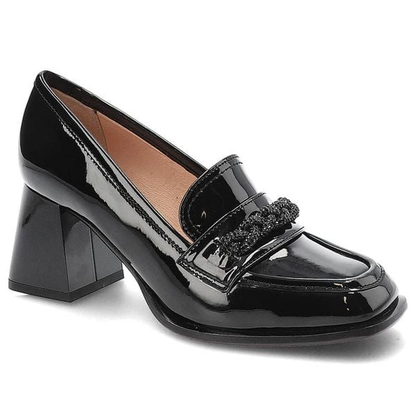 Półbuty damskie Simen, cholewka lakierowana ze skóry naturalnej wsuwany fason masywny geometryczny obcas, czarny, 5542A-L. Czarne półbuty damskie Simen, bez wzorów, z lakierowanej skóry, biznesowe, bez obcasa, na obcasie. Za 329.00 zł.