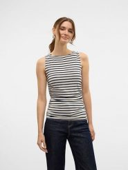 Vero Moda Top w kolorze biało-czarnym rozmiar: M. Białe topy damskie Vero Moda, m, bez wzorów, bez kołnierzyka. Za 48.39 zł.