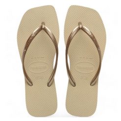 Japonki damskie Havaianas Slim Square. Brązowe klapki damskie Havaianas, bez wzorów, bez obcasa. Za 94.99 zł.