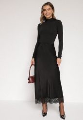 Czarna Satynowa Spódnica z Wiskozy Ozdobiona Koronką Fedare. Czarne spódniczki damskie Born2be, uniwersalny, bez wzorów, z jeansu, eleganckie, maxi. Za 119.99 zł.