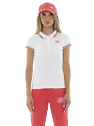 Koszulka polo na czas wolny na co dzień. Białe bluzki sportowe damskie LEONE 1947 APPAREL, m, bez kołnierzyka, bez ramiączek. Za 164.19 zł.