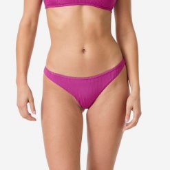Dół kostiumu kąpielowego damski Decathlon Lulu Folk. Fioletowe bikini damskie Decathlon, bez wzorów. Za 49.99 zł.