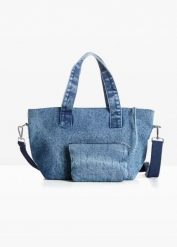 Torba typu shopper. Niebieskie shopper bag damskie bonprix, bez wzorów, z denimu, duże, bez dodatków. Za 149.99 zł.