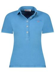 Geographical Norway Koszulka polo "Kars" w kolorze niebieskim rozmiar: XL. Niebieskie bluzki damskie Geographical Norway, xl, bez wzorów, z bawełny, bez kołnierzyka, bez ramiączek. Za 96.60 zł.