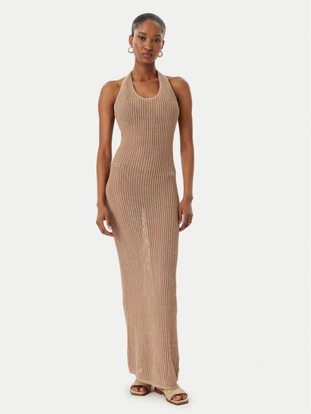Guess Sukienka plażowa E6GK00 Z5371 Beżowy Slim Fit. Brązowe sukienki damskie Guess, na plażę, l, z aplikacjami, z bawełny, bez kołnierzyka, bez ramiączek. Za 434.99 zł.
