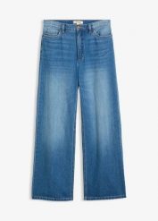 Jeansy wide leg, high waist. Niebieskie jeansy damskie bonprix, z podwyższonym stanem. Za 124.99 zł.