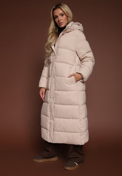 Jasnobeżowa Kurtka o Długim Kroju z Kapturem Ozdobiona Pikowaniem Aforriva. Brązowe kurtki damskie Renee, l, z aplikacjami, z jeansu, z kapturem. Za 184.99 zł.