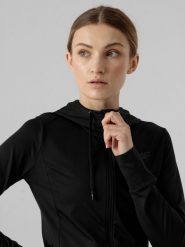 4F Bluza treningowa rozpinana z kapturem damska XS. Czarne bluzy z kapturem damskie 4f, xs, z dzianiny. Za 179.99 zł.