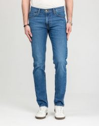 MĘSKIE SPODNIE LEE DAREN BLUE BREEZE 112378302. Niebieskie spodnie materiałowe męskie Lee, bez wzorów, z jeansu. Za 219.99 zł.