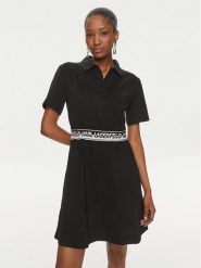 KARL LAGERFELD Sukienka codzienna 241W1350 Czarny Regular Fit. Czarne sukienki damskie Karl Lagerfeld, na co dzień, xs, bez wzorów, z bawełny, bez kołnierzyka, bez ramiączek, proste. Za 849.99 zł.