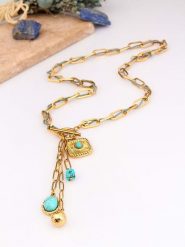 Charlize Pozłacany naszyjnik z turkusami - dł. 65 cm rozmiar: onesize. Żółte naszyjniki damskie Charlize, pozłacane. Za 100.28 zł.