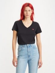Levi's Koszulka w kolorze czarnym rozmiar: S. Czarne bluzki damskie Levi's, s, bez wzorów, z bawełny, bez kołnierzyka, bez ramiączek. Za 61.17 zł.