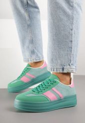 Zielono-Różowe Sneakersy Tenisówki z Ozdobnymi Paskami Melinella. Zielone trampki i tenisówki damskie Born2be, bez wzorów, z jeansu. Za 109.99 zł.