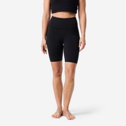 Legginsy do jogi i pilatesu damskie Domyos. Czarne legginsy sportowe damskie DOMYOS, l, bez wzorów, z materiału, z podwyższonym stanem, na fitness i siłownię. Za 69.99 zł.