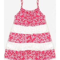 Różowo-Biała Sukienka Rhodestra. Czerwone sukienki niemowlęce Born2be, na lato, w ażurowe wzory, z tkaniny, bez ramiączek. Za 29.99 zł.