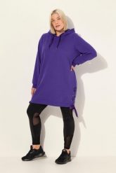 Damskie Długa bluza z kapturem tasiemka satynowa kaptur długi rękaw. Fioletowe bluzy z kapturem damskie Ulla Popken, plus size, z bawełny. Za 279.99 zł.