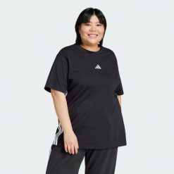 Koszulka Essentials 3-Stripes Cotton (Plus Size). Białe bluzki damskie Adidas, plus size, bez wzorów, z bawełny, bez ramiączek. Za 119.00 zł.