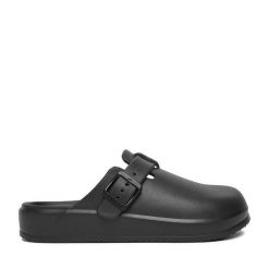 Klapki Hunter. Czarne klapki damskie Hunter, bez wzorów, bez obcasa. Za 129.99 zł.