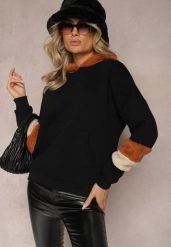 Czarna Bawełniana Bluza z Kapturem i Wstawkami z Polaru Qilin. Czarne bluzy z kapturem damskie Renee, z bawełny. Za 84.99 zł.