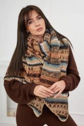 6072 Szal damski camelowy + czarny. Czarne szaliki i kominy damskie Kesi Włoski, z aplikacjami, z materiału. Za 150.97 zł.