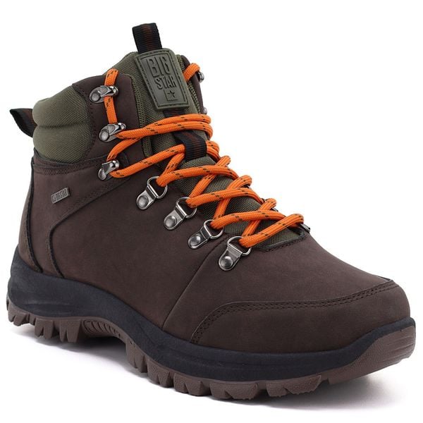 Wysokie buty męskie trekkingowe brązowe Big Star UU174195. Brązowe buty trekkingowe męskie Big Star, ze skóry ekologicznej, bez zapięcia, trekkingowe. Za 189.99 zł.