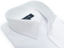 Biała elastyczna koszula męska z długim rękawem Villaro L01. Białe koszule męskie Mmer / Villaro - Koszule męskie, l, bez wzorów, z bawełny, bez kołnierzyka, bez ramiączek. W wyprzedaży za 153.00 zł.