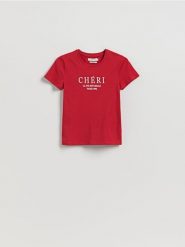 T-shirt regular z nadrukiem - czerwony. Czerwone t-shirty damskie Reserved, l, bez wzorów, z bawełny, bez kołnierzyka. Za 49.99 zł.