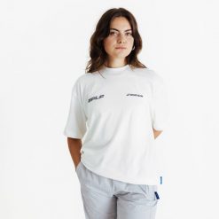 Koszulka Decathlon z grafiką AFLF biała. Białe t-shirty damskie Decathlon, xs, bez wzorów, z bawełny, bez kołnierzyka. W wyprzedaży za 49.99 zł.