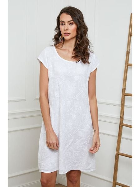 Fleur de Lin Lniana sukienka w kolorze białym rozmiar: XL. Białe sukienki damskie Fleur de Lin, na co dzień, xl, bez wzorów, ze lnu, bez kołnierzyka, bez ramiączek, midi, proste. Za 152.98 zł.