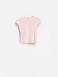 T-shirt slim fit - pastelowy róż. Czerwone t-shirty damskie Reserved, l, bez wzorów, z bawełny, bez kołnierzyka. Za 25.99 zł.