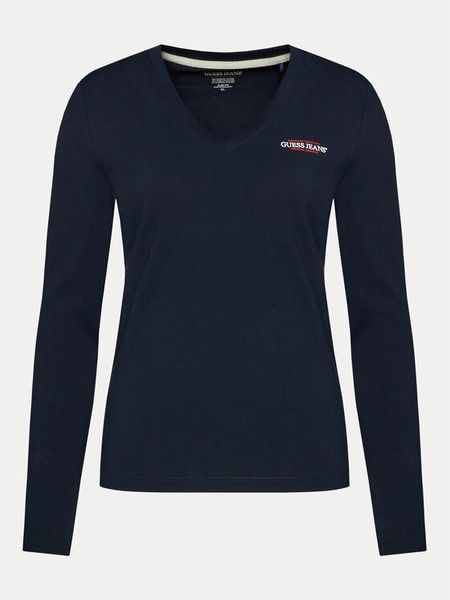 Guess Jeans Bluzka W4YI21 J1314 Granatowy Slim Fit. Niebieskie bluzki damskie Guess Jeans, xl, z aplikacjami, z bawełny, bez ramiączek. Za 109.99 zł.