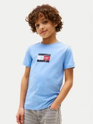 Tommy Hilfiger T-Shirt Script Flag KB0KB09725 Błękitny Regular Fit. Niebieskie t-shirty chłopięce Tommy Hilfiger, bez wzorów, z bawełny, bez ramiączek. Za 69.99 zł.