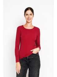 ASSUILI Koszulka w kolorze czerwonym rozmiar: 34. Czerwone bluzki damskie Assuili, bez wzorów, z bawełny, klasyczne, bez kołnierzyka, bez ramiączek. Za 91.56 zł.