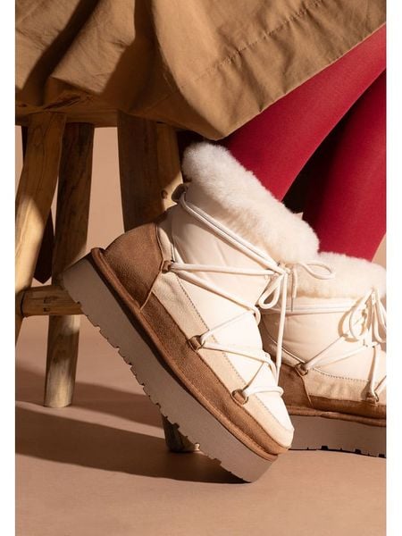 Gooce Skórzane botki zimowe "Warm" w kolorze jasnobrązowo-białym rozmiar: 36. Białe botki damskie Gooce, na zimę, z materiału, bez obcasa, na platformie, bez zapięcia. Za 184.89 zł.