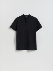 Koszulka polo slim - czarny. Czarne koszulki polo męskie Reserved, l, bez wzorów, z bawełny, bez ramiączek. Za 89.99 zł.